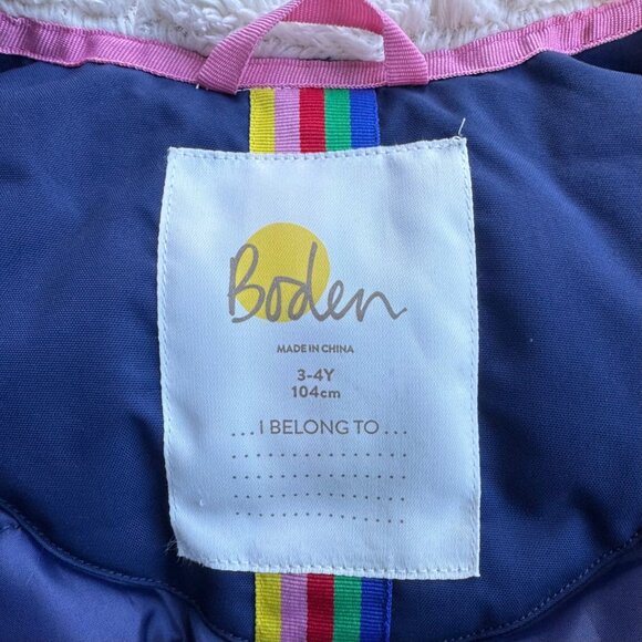 MINI BODEN All Weather Jacket Girls 3-4 Rainbow Faux Fur Hood Winter Coat Parka - Picture 10 of 11